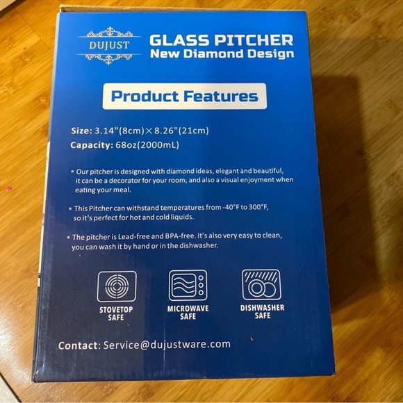 DUJUST Black Smoked Diamond Glass Water Tea Pitcher carafe with Lid 68 oz - Picture 15 of 16